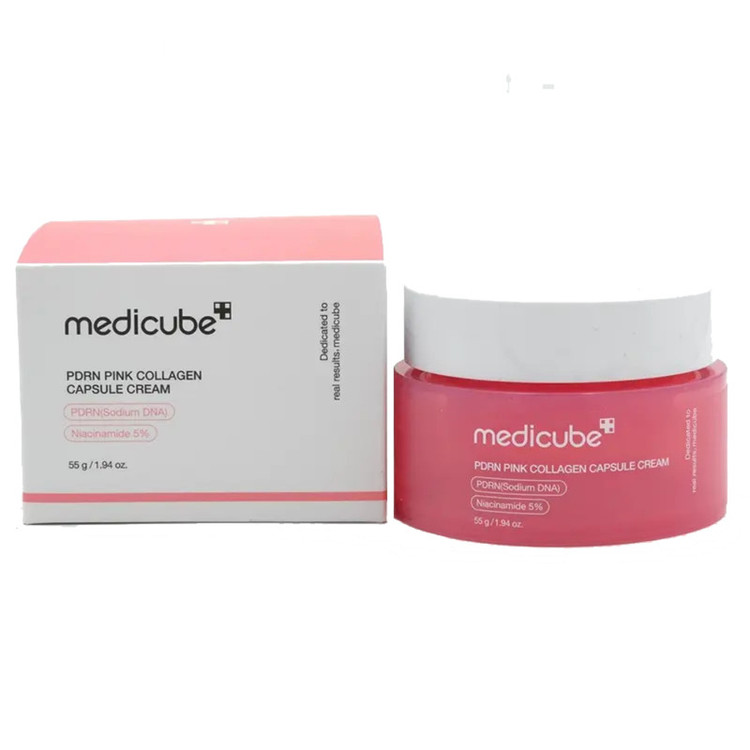 کرم کپسولی مرطوب کننده صورت مدیکیوب مدل pdrn pink collagen capsule مناسب برای انواع پوست حجم 55 میلی لیتر